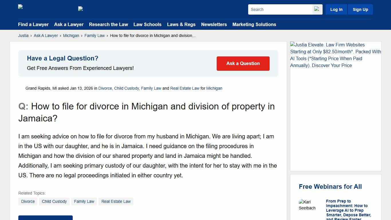 How to file for divorce in Michigan and division of property in Jamaica? - Michigan Family Law Questions & Answers - Justia Ask A Lawyer