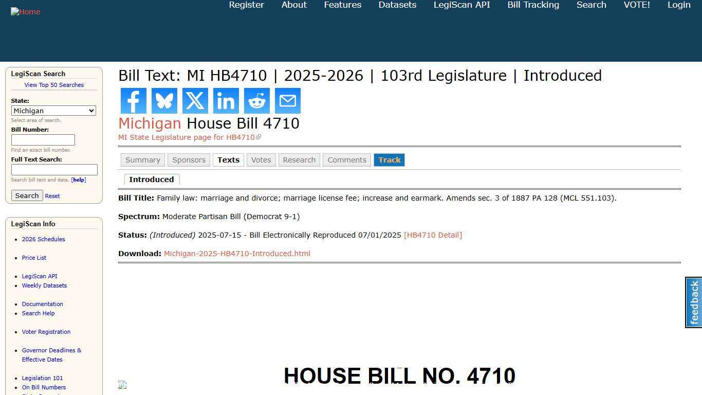 Bill Text: MI HB4710 2025-2026 103rd Legislature Introduced LegiScan